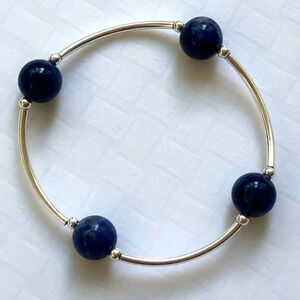 Handmade Blessing Bracelet Stretch 925 Sterling Silver Blue Lapis Lazuli New NWT